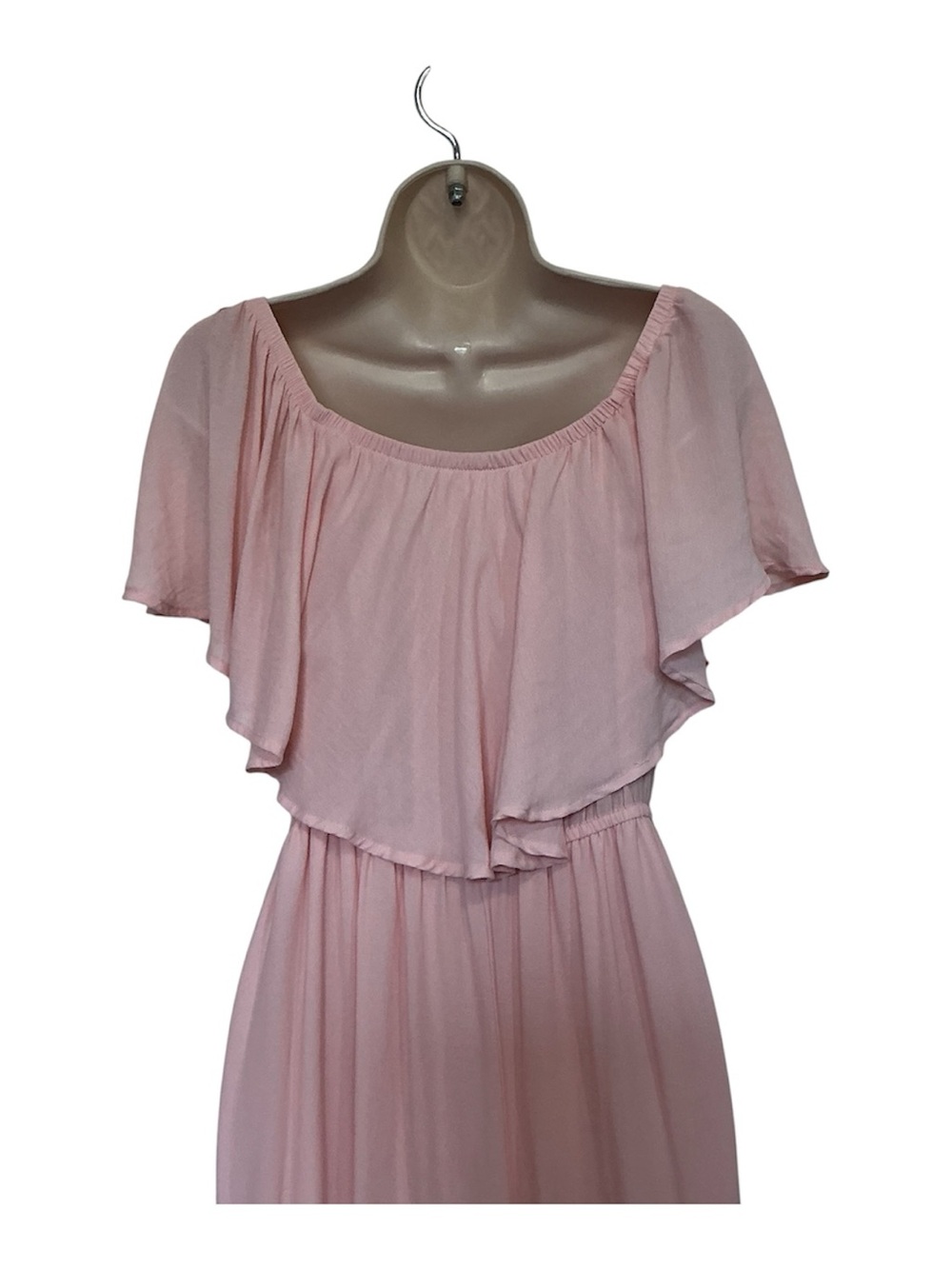 Venus Blush Pink Off Shoulder Maxi Dress Tiered Ruffle Size 12 Bridesmaid Boho - Picture 6 of 14